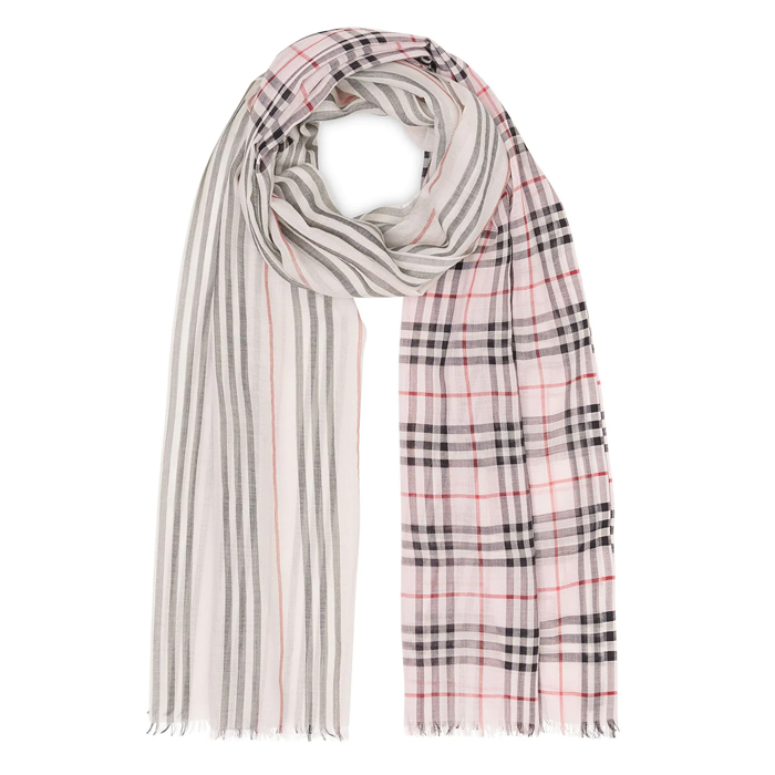 Image 1 of BURBERRY MUFFLER 8014660ALPI Icon Stripe and Vintage Check Wool Silk Scarf