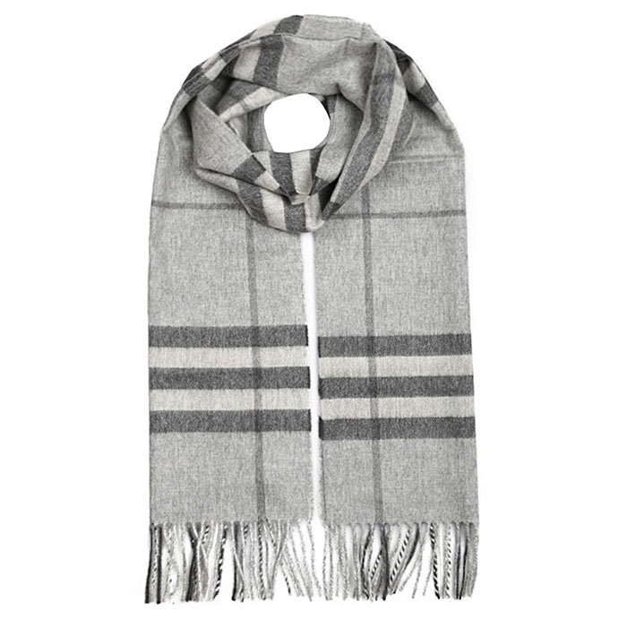 Image 1 of BURBERRY MUFFLER GIANT CHECK CASHMERE SCARF 3915472 PALE GREY MEL CHK R