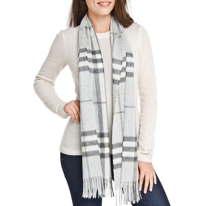 Image 2 of BURBERRY MUFFLER GIANT CHECK CASHMERE SCARF 3915472 PALE GREY MEL CHK R