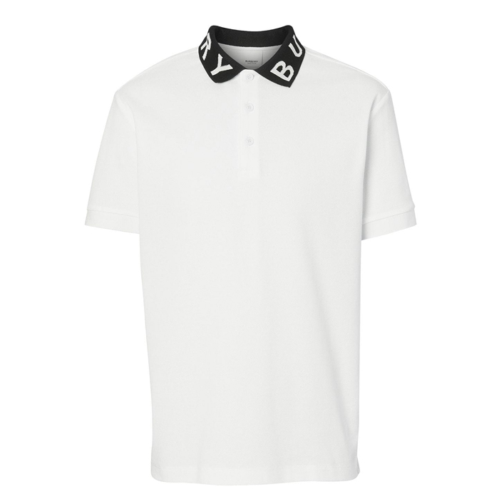 Image 1 of バーバリーメンズポロシャツ 8013502WHIT Logo Intarsia Cotton Piqué Polo Shirt