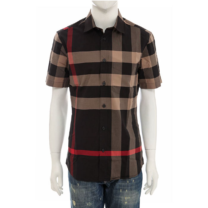 Image 1 of バーバリー メンズ シャツ 8020854 BLIC Short Sleeve Check Stretch Cotton Shirt