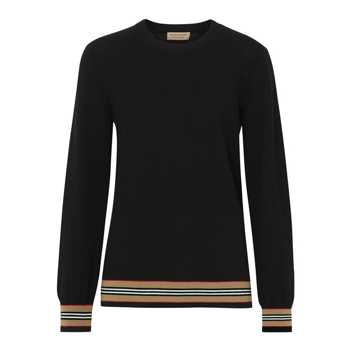 Image 1 of バーバリー レディ セーター 8008954 Black Icon Stripe Detail Merino Wool Sweater 19FW