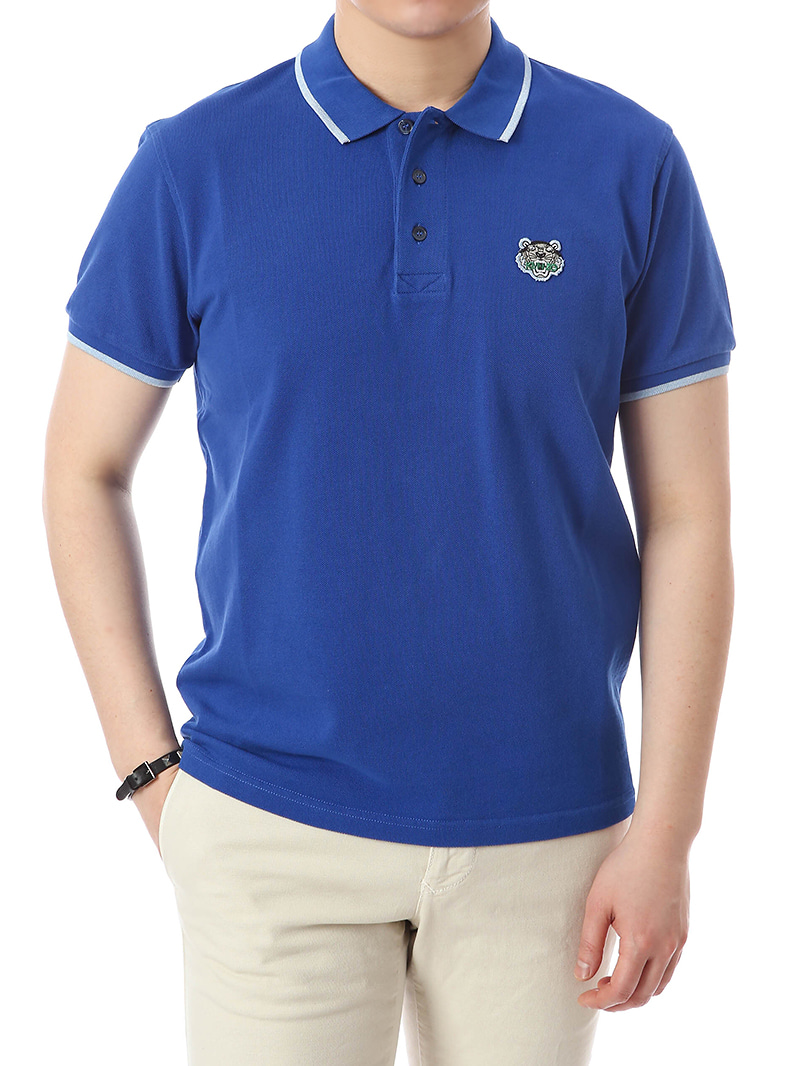ケンゾー 青 Kフィットタイガーポロシャツ 5PO001 4BA 74