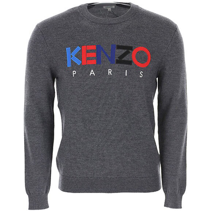 ケンゾー メンズ 長袖 コットン ニット クルーネック ロゴ 刺繍 5PU217 3LC 98
