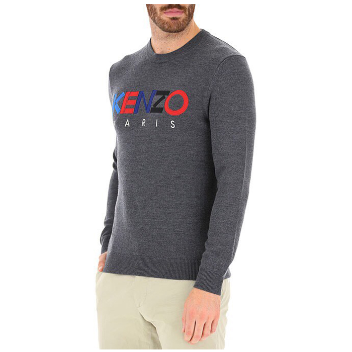 Image 2 of ケンゾー メンズ 長袖 コットン ニット クルーネック ロゴ 刺繍 5PU217 3LC 98