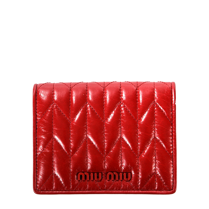 ミュウミュウ 二つ折り財布 シャイニーキルティングレザー ミニ ウォレット