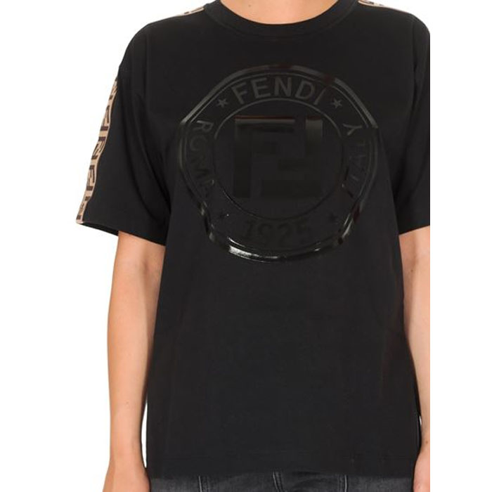 Image 1 of フェンディレディース Tシャツ 半袖 FFロゴ コットン  ブラック FAF073 A8WI F13IY