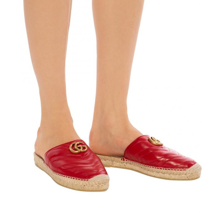 グッチ レディ サンダル 51881 BKO00 6433   Leather Espadrille With Double G