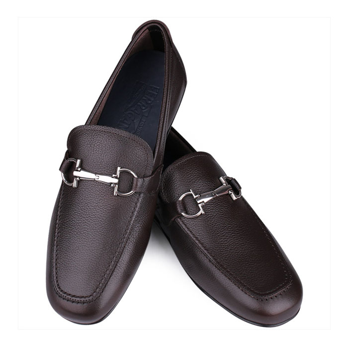 Image 1 of FERRAGAMO MEN SHOES NOWELL 0607874 PEBBLE-CALF HICKORY Leather Loafers
