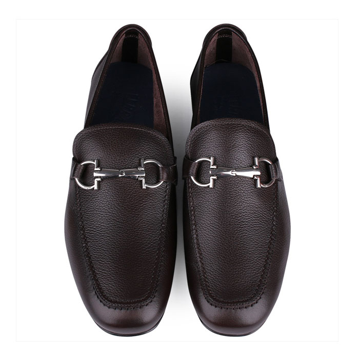 Image 2 of FERRAGAMO MEN SHOES NOWELL 0607874 PEBBLE-CALF HICKORY Leather Loafers
