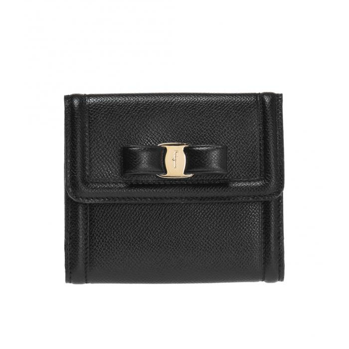 フェラガモウォレット 22-C911 PEBBLE CALF NERO 'VARA' LEATHER WALLET