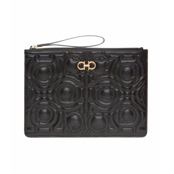 Image 1 of フェラガモバッグ 22-D563 CALF NERO APPLIQUED CLUTCH