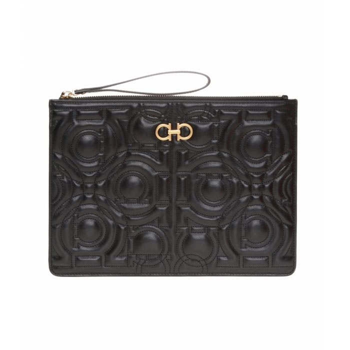 フェラガモバッグ 22-D563 CALF NERO APPLIQUED CLUTCH