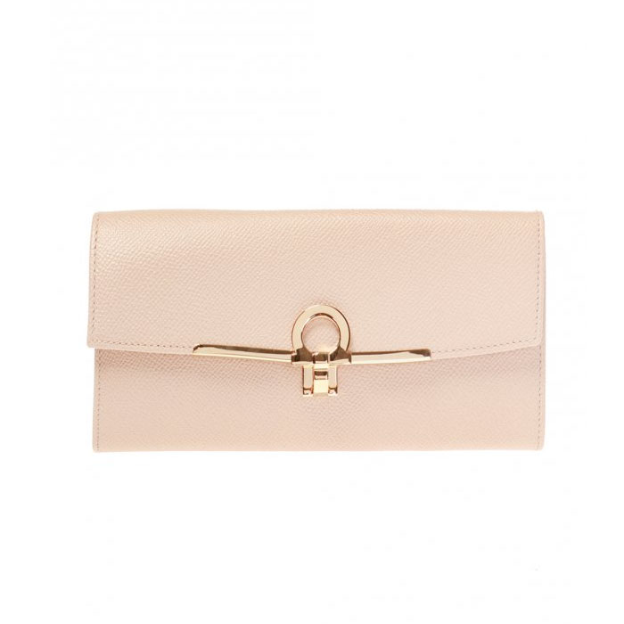 フェラガモウォレット 22-D150 PEBBLE CALF MACADAMIA WALLET WITH LOGO