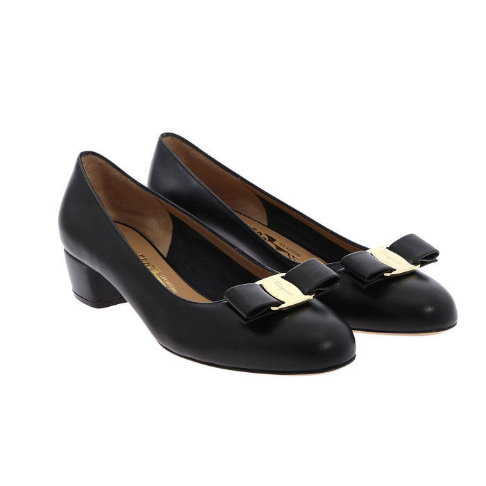 フェラガモレディシューズ 0575970 CALF NERO BOW PUMPS BLACK