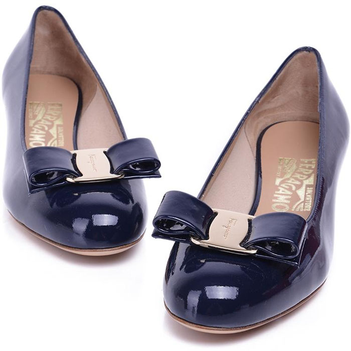 フェラガモレディシューズ 0539449 NAPLAK-CALF OXFORD BLUE Pumps Blue