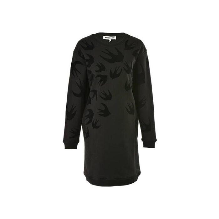 アレキサンダー マックイーンレディースブラックコットンスワローロングスウェットシャツドレス 379194 LT72 1000