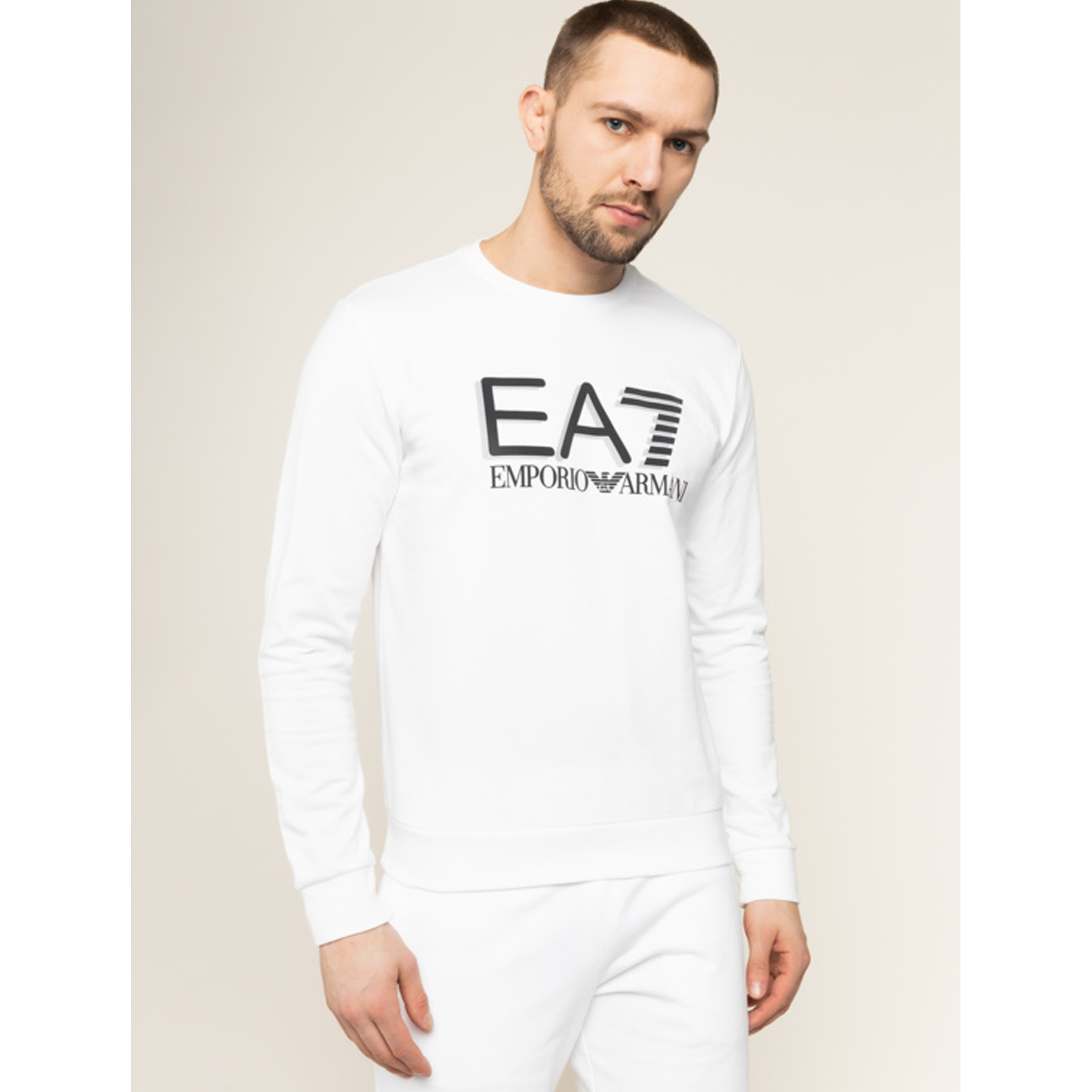 Image 2 of EA7 エンポリオアルマーニメンズホワイトレギュラーフィットスウェットシャツ 3HPM60 PJ05Z 1100