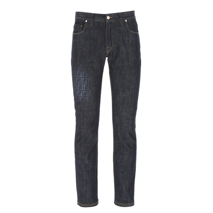 フェンディストレッチジーンズダークブルーレギュラーフィットブリーチズッカ柄 FF FLP202 AAHP F0QG0