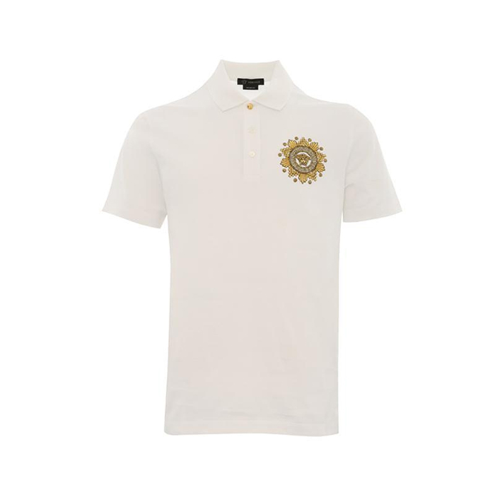 ヴェルサーチ 白 メンズ メデューサ刺繍ポロシャツ A85111 1240 2088