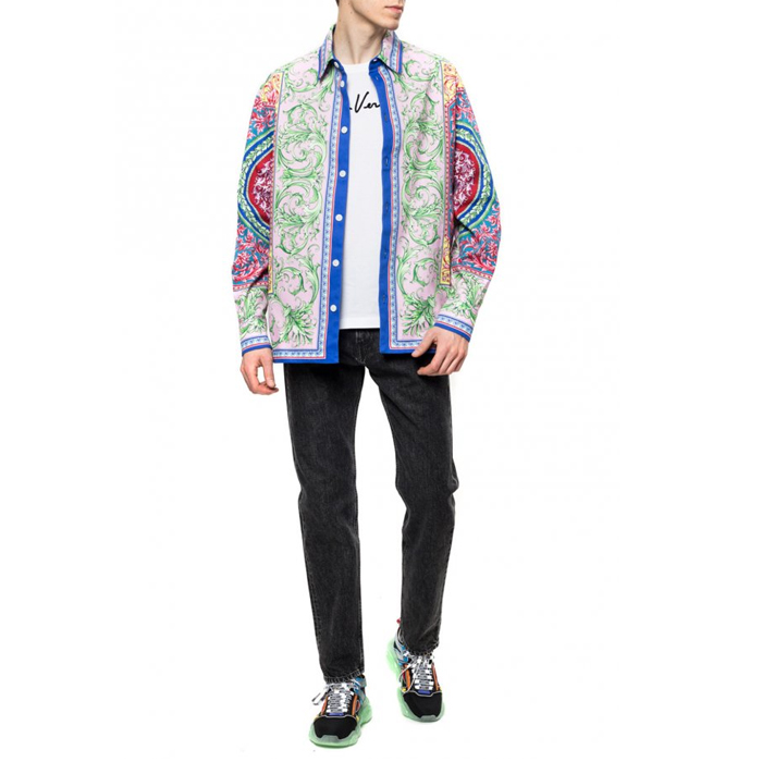 Image 2 of ヴェルサーチ メンズジャンニシグネチャーラウンドネックライン半袖Tシャツ A85998 A228806 A1001 ホワイト