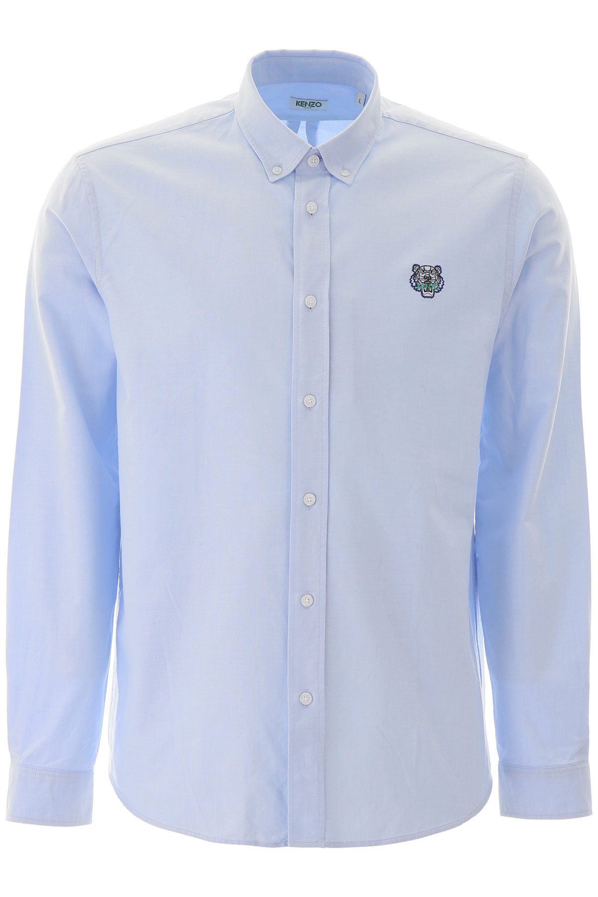 ケンゾー メンズ チェストタイガー刺繡 青 ボタンダウンシャツ 5CH400 1LD 63