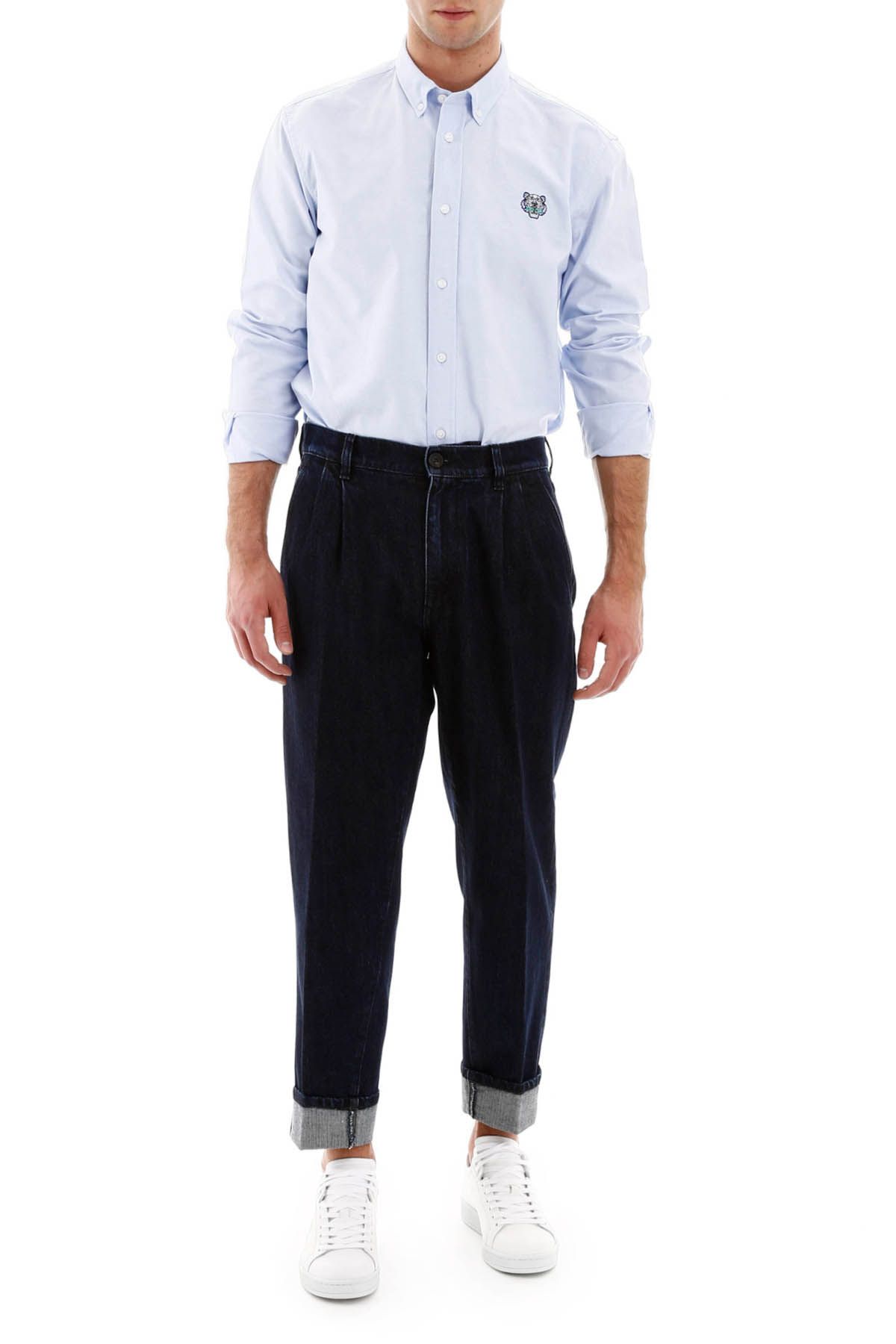 Image 2 of ケンゾー メンズ チェストタイガー刺繡 青 ボタンダウンシャツ 5CH400 1LD 63