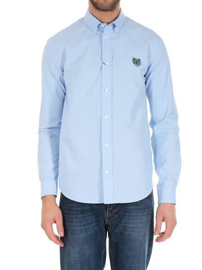 ケンゾー メンズ チェストタイガー刺繡 青 ボタンダウンシャツ 5CH400 1LD BLU