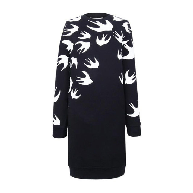 アレキサンダー マックイーンレディースブラックコットンスワローロングドレス 379194 IJ81 1000