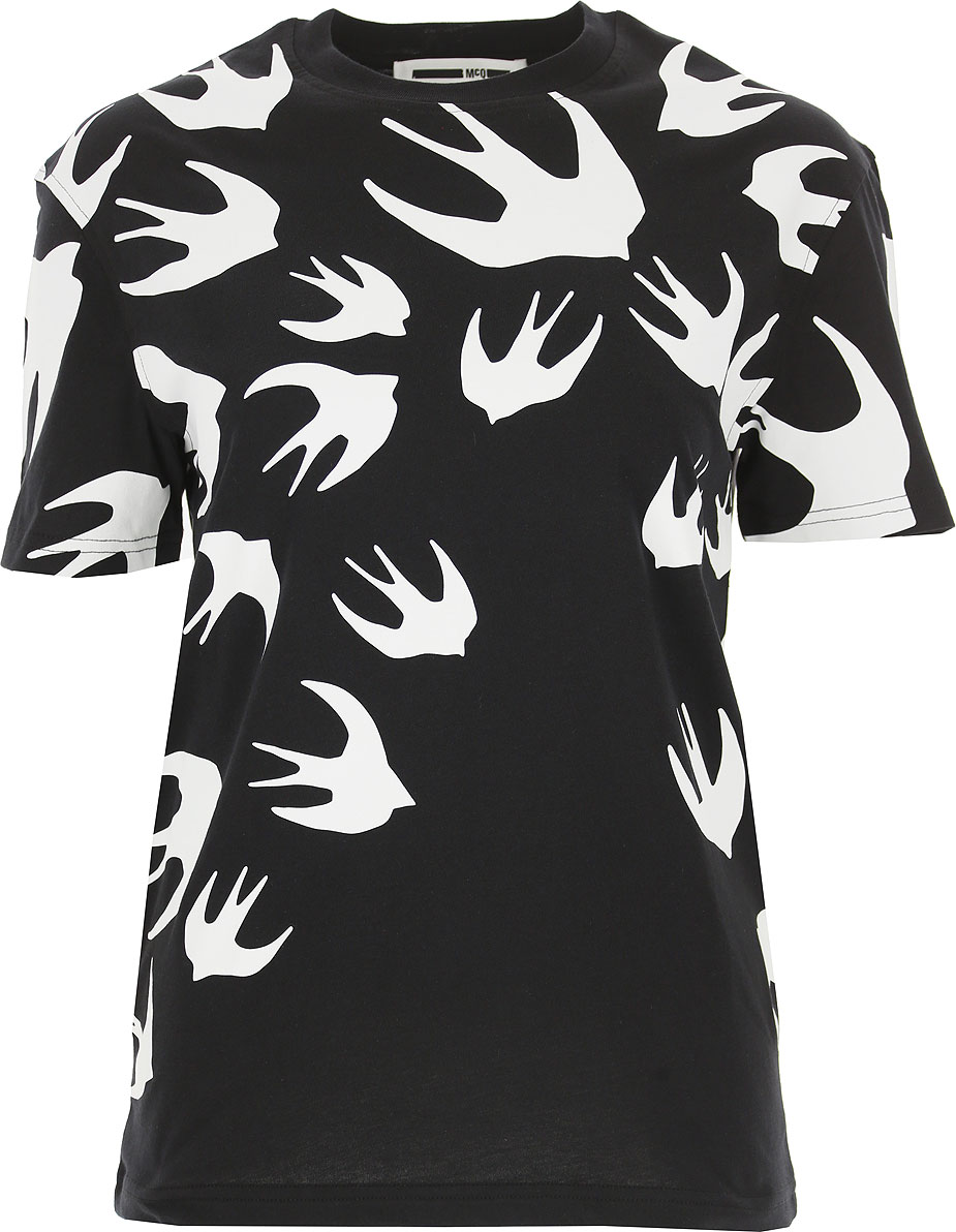 アレキサンダー マックイーンレディースツバメ柄のブラックTシャツ 318978 LT71 1000
