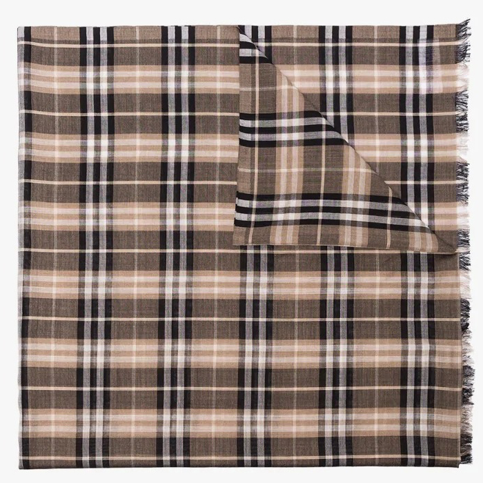 Image 4 of Burberry Beige Vintage Check Lightweight Wool Silk Scarf 8016425