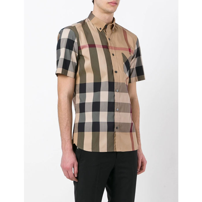 Image 3 of バーバリーシャツメンズ 4045837 CAMEL Short-sleeve Check Stretch Cotton Blend Shirt
