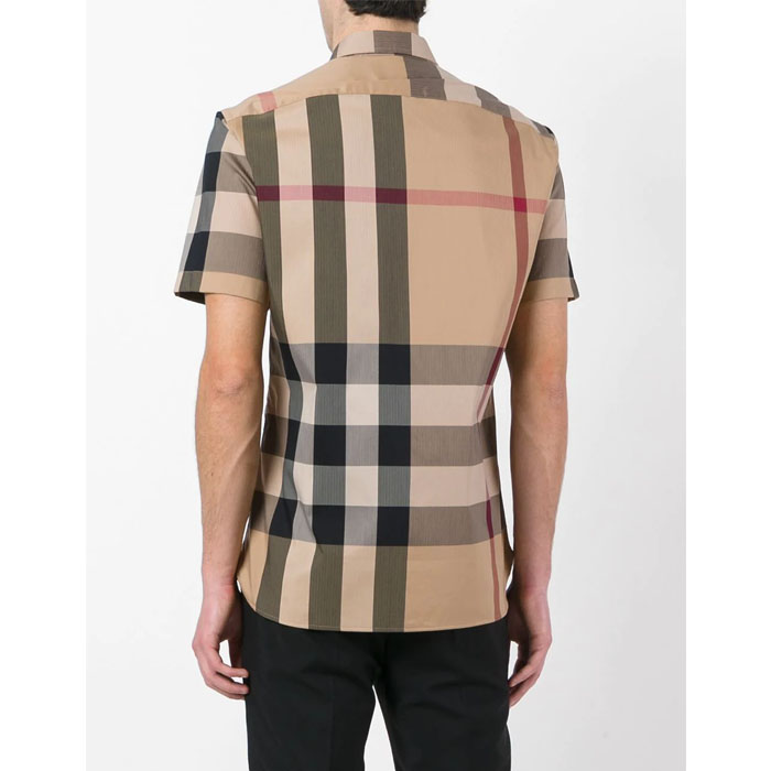 Image 4 of バーバリーシャツメンズ 4045837 CAMEL Short-sleeve Check Stretch Cotton Blend Shirt