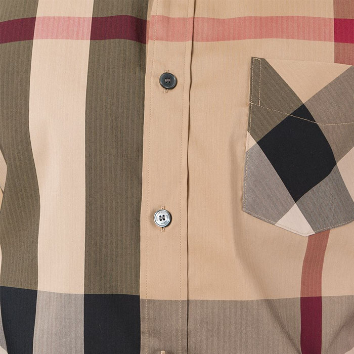 Image 5 of バーバリーシャツメンズ 4045837 CAMEL Short-sleeve Check Stretch Cotton Blend Shirt