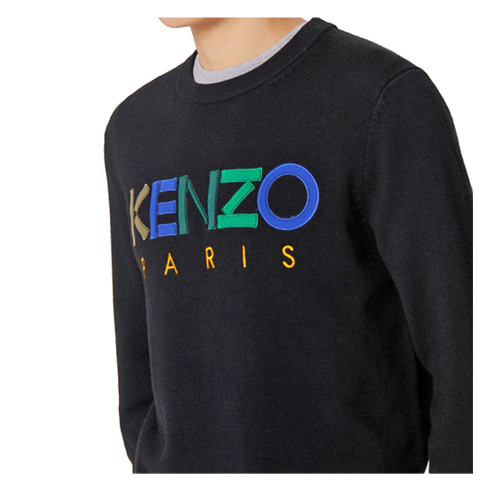 Image 4 of ケンゾー メンズ 長袖 コットン ニット クルーネック ロゴ 刺繍 5PU217 3LC 99