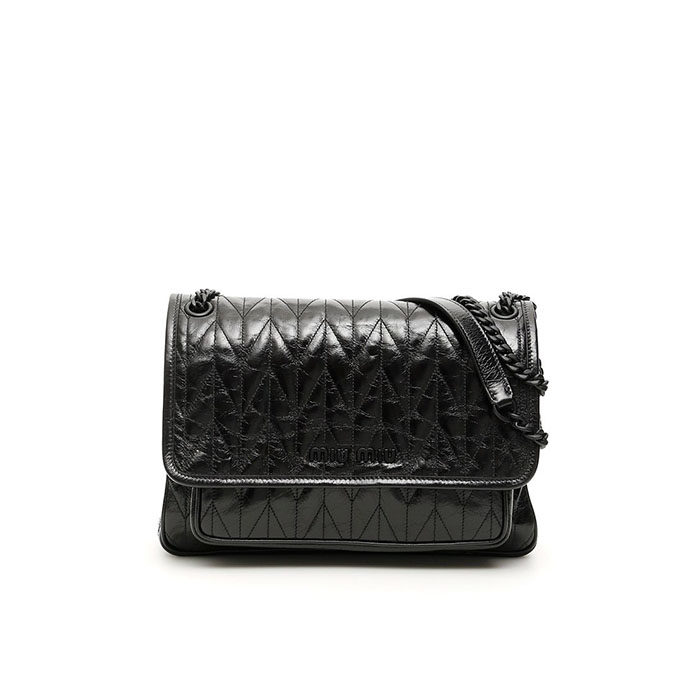 Image 3 of ミュウミュウキルティングモチーフピカピカレザーショルダーバッグ 5BD160 2D6C NERO