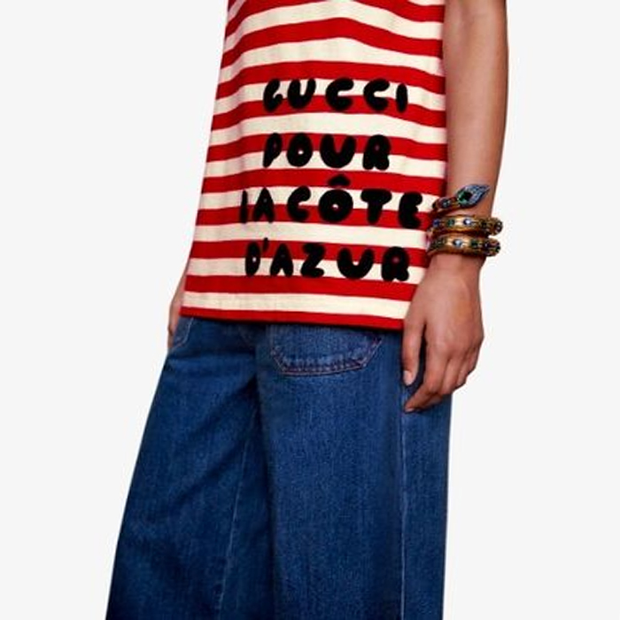 Image 5 of グッチ ストライプボートネックコットンミディアムショートスリーブ特大 562362 XJAW0 9376