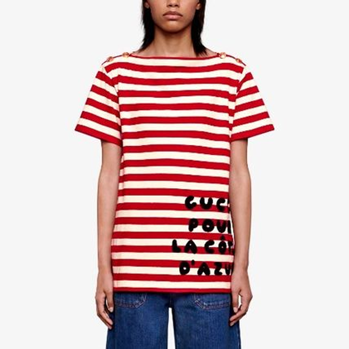 Image 6 of グッチ ストライプボートネックコットンミディアムショートスリーブ特大 562362 XJAW0 9376