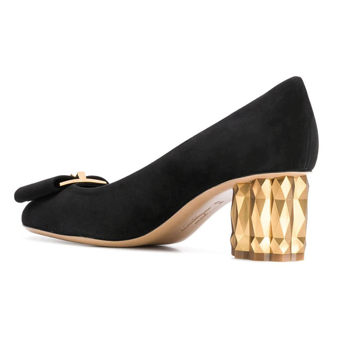 Image 3 of フェラガモレディシューズ 0715154 SU-K NERO Women's Capua Suede Block-Heel Pumps in Black