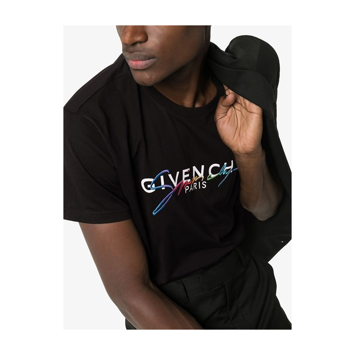 Image 5 of ジバンシィ クルーネック 半袖Tシャツ カットソー ロゴT シグニチャー刺繍 コットン BM70RL3002 001