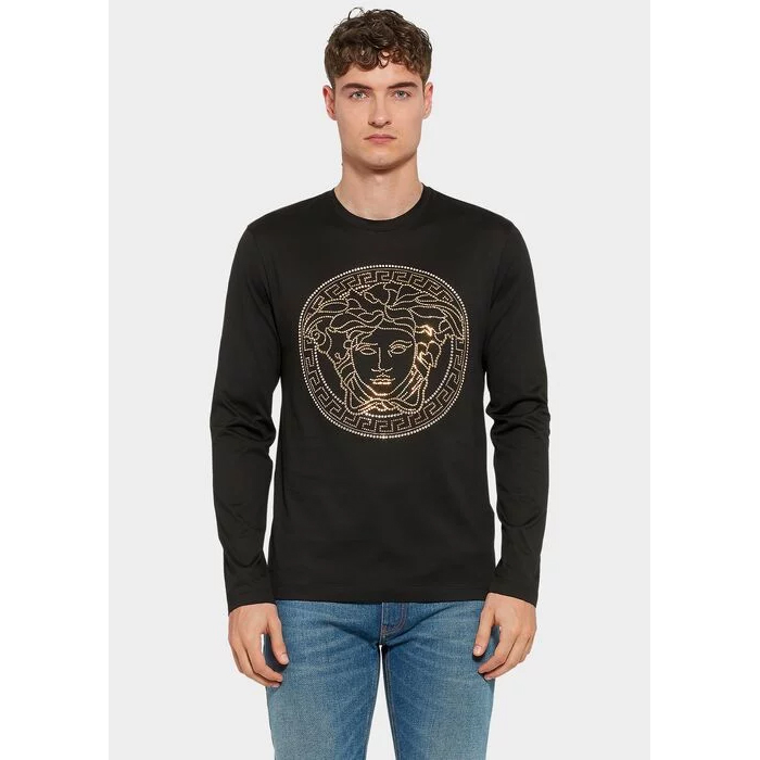 Image 3 of ヴェルサーチ ブラックコットンビーズスタッドメデューサパターンメンズ長袖Tシャツ A77990 A201952 A008