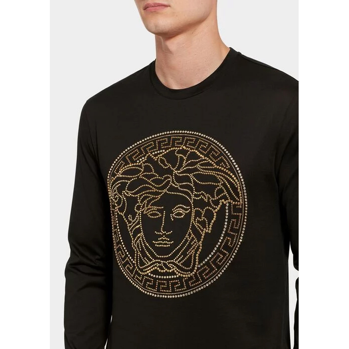 Image 5 of ヴェルサーチ ブラックコットンビーズスタッドメデューサパターンメンズ長袖Tシャツ A77990 A201952 A008