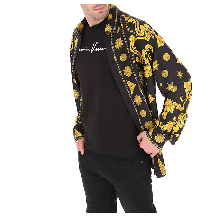 Image 4 of ヴェルサーチメンズジャンニシグネチャーラウンドネックライン半袖Tシャツ A85998 A228806 A1008 ブラック